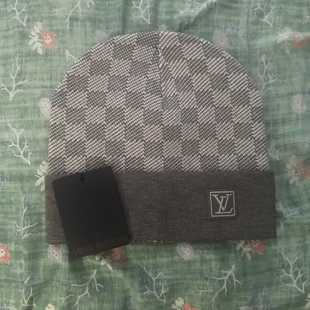Louis Vuitton Gray Checkered Beanie